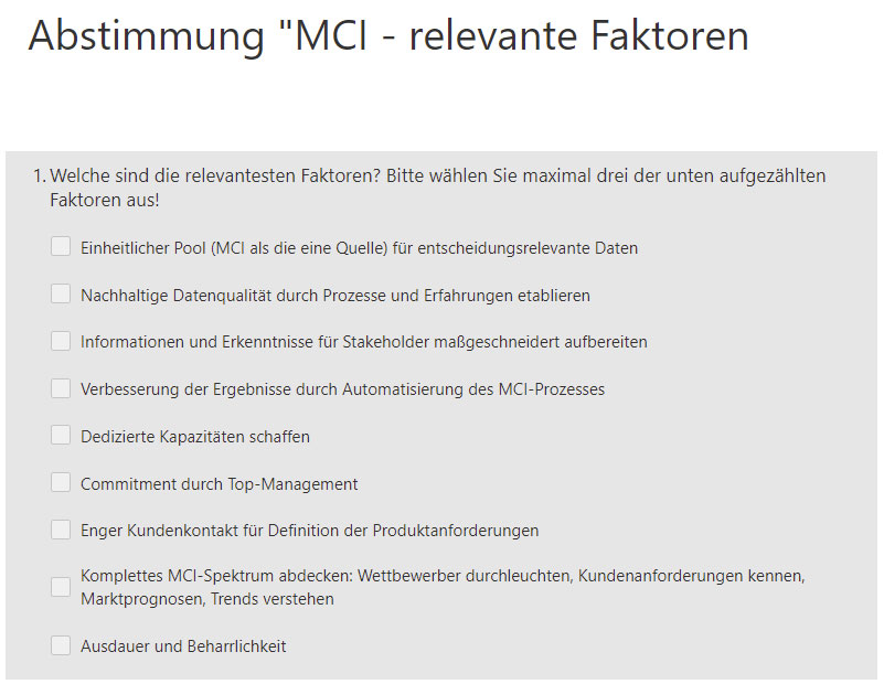 Frage zu den relevantesten Faktoren